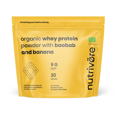 Nutrivore Bio syrovátkový protein koncentrát v prášku s prebiotiky a ovocem 450 g